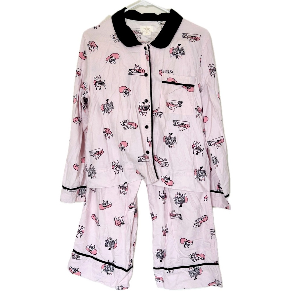 Kate Spade Foxy Lady Pink and Black Print Pajama Set Size Medium